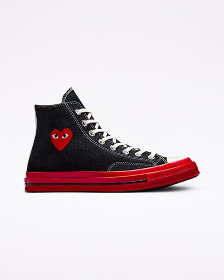 Tenisi Inalti Dama Converse x Comme des Garçons PLAY Chuck 70 Negrii Rosii | RO DFSJL548